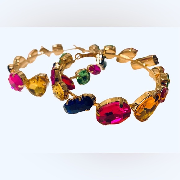 RHINESTONE MULTI COLOR CRYSTAL HOOP EARRINGS - Picture 2 of 2